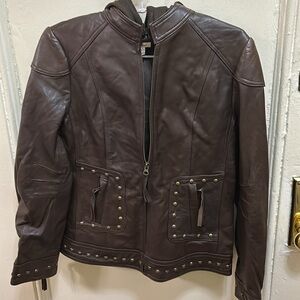 Reba McEntire - NEW Dark brown leather metal studded jacket